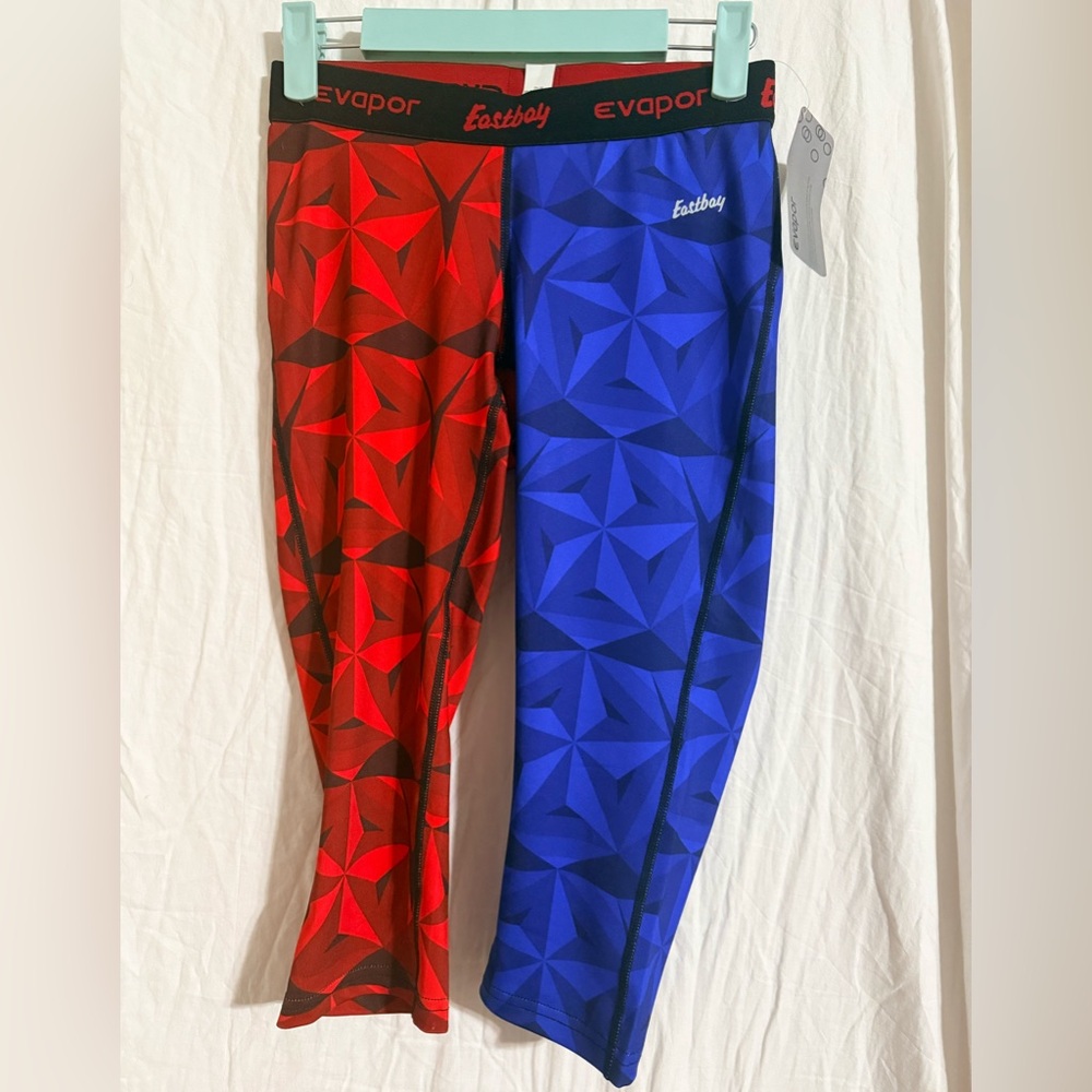 Eastbay Evapor Geometric Red and Blue 3/4 Compression Leggings